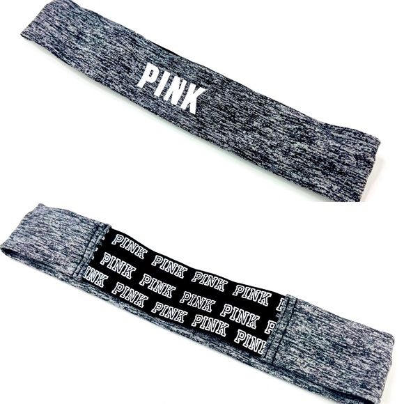 PINK Victoria's Secret Accessories - PINK Victoria’s Secret Gray Black Elastic Logo Headband